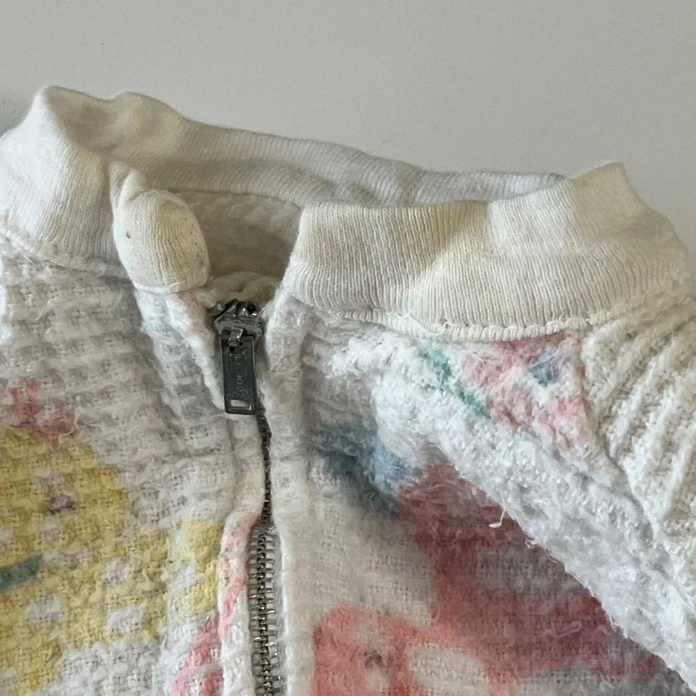 Vintage Baby Bunting Sleep Sack Waffle Knit Pastel Animal Print Zipper White